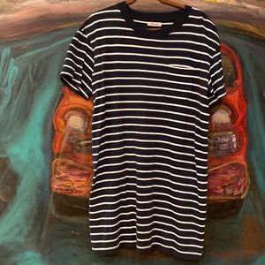 Madewell sz large striped navy blue and white t-shirt dress 109% cotton